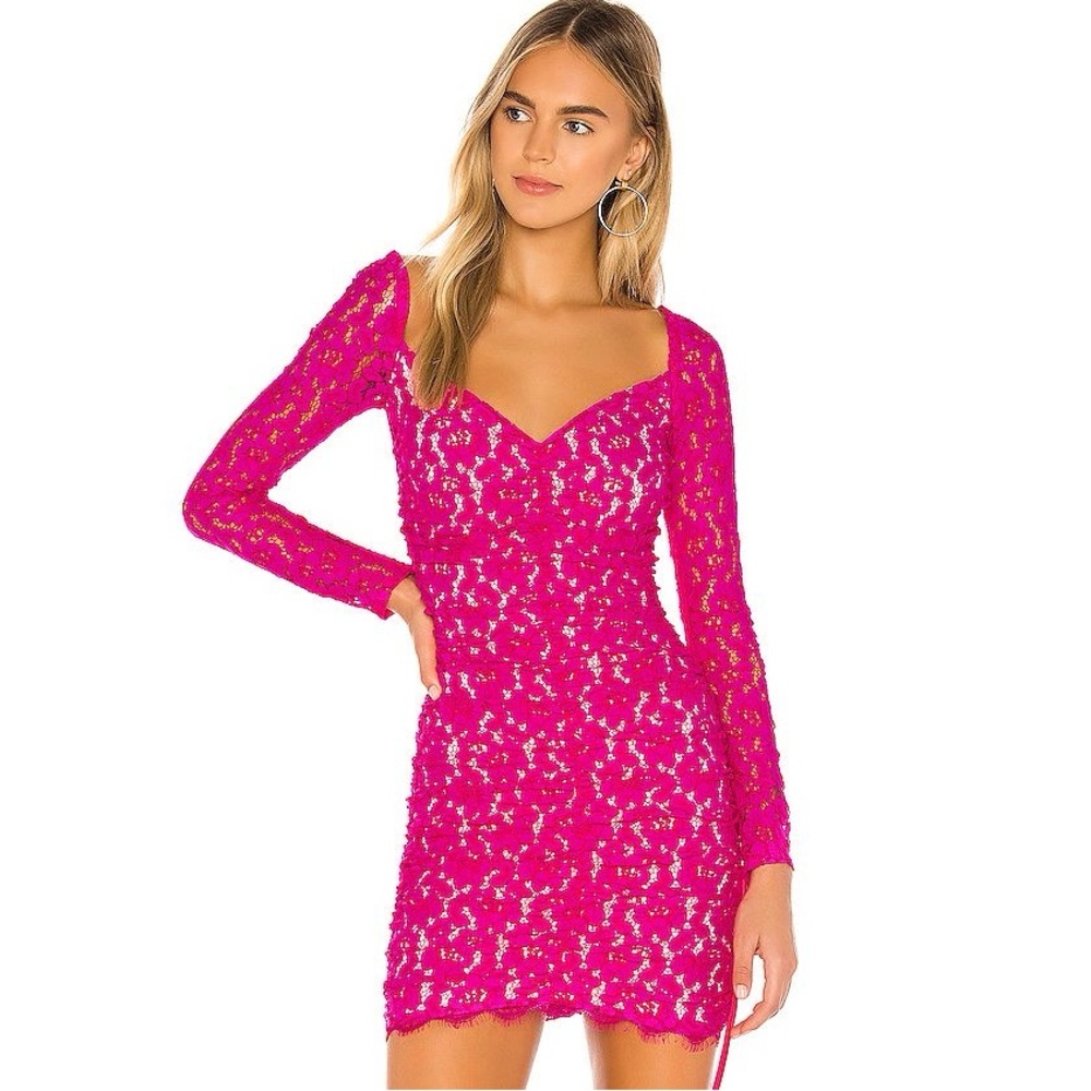 h:ours Francin pink lace long sleeve dress